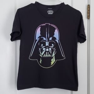 Star Wars Darth Vader helmet drawing black t-shirt Small Kids Petite